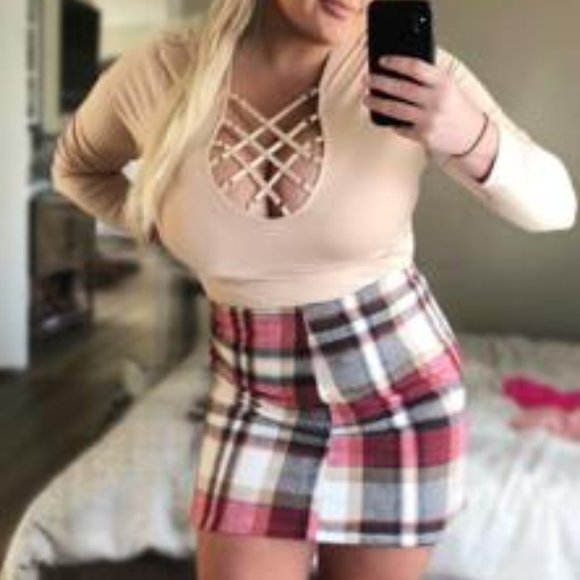 Multi color Plaid Print Bodycon mini Skirt red - Picture 9 of 12